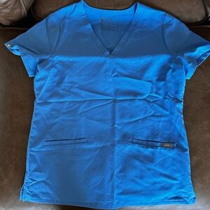 Figs V-Neck Blue Short Sleeve Top